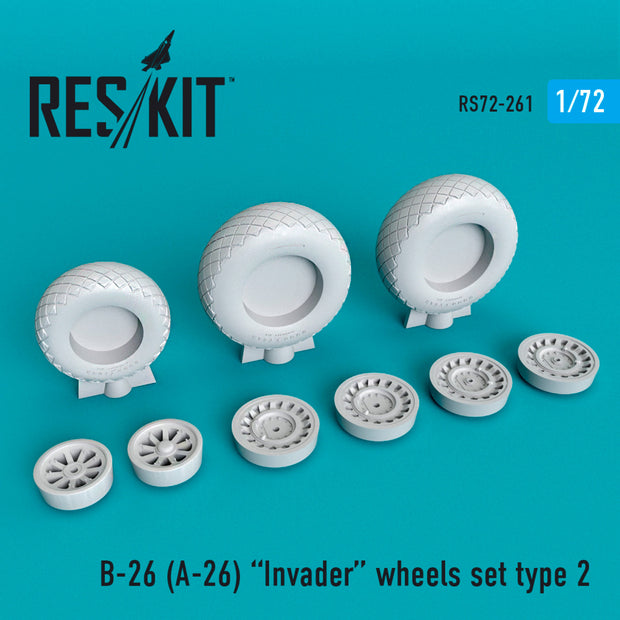 Douglas B-26 (A-26) Invader type 2 Wheels set Scale 1:72 ResKit RS72-0261 for Aircraft Model Kit