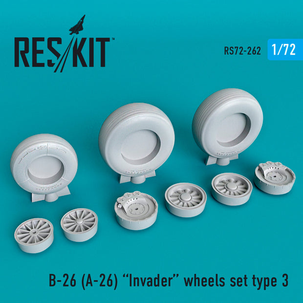 Douglas B-26 (A-26) Invader type 3 Wheels set Scale 1:72 ResKit RS72-0262 for Aircraft Model Kit
