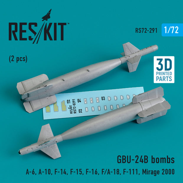 GBU-24B Bombs (2 pcs) (A-6, A-10, F-14, F-15, F-16, F/A-18, F-111, Mirage 2000) (3D Printed) Scale 1:72 ResKit RS72-0291 for Aircraft Model Kit