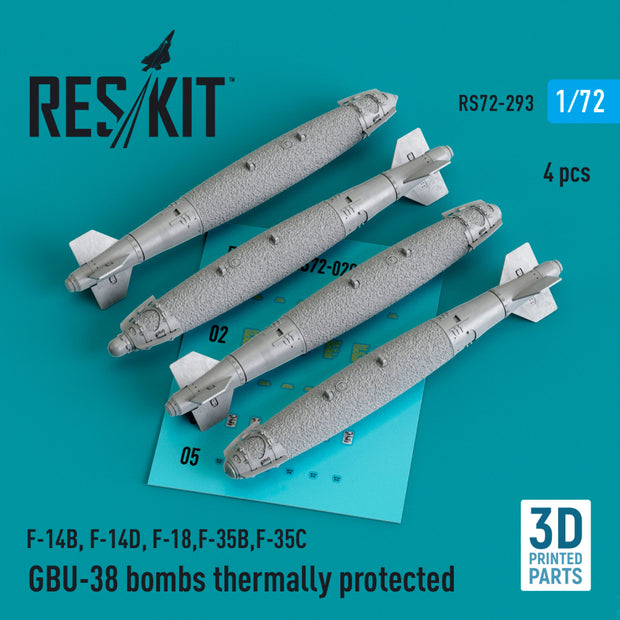 GBU-38 Bombs Thermally Protected (4 pcs) (F-14B, F-14D, F-18, F-35B, F-35C) (3D Printed) Scale 1:72 ResKit RS72-0293 for Aircraft Model Kit
