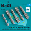 AGM-114A/B Hellfire Missiles (4 pcs) (AH-64, AH-1, UH-60, SH-60, Eurocopter Tiger, OH-58, RAH-66, MQ-1, MQ-9) (3D Printed) Scale 1:72 ResKit RS72-0326 for Aircraft / Helicopters Model Kit