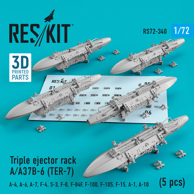 Triple Ejector Rack A/A37B-6 (TER-7) (5 pcs) (A-4, A-6, A-7, F-4, S-3,F-8, F-84F, F-100, F-105, F-15, A-1, A-10) Scale 1:72 ResKit RS72-0340 for Aircraft Model Kit