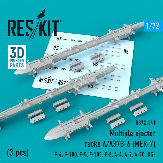 Multiple Ejector Racks A/A37B-6 (MER-7) (3 pcs) (F-4, F-100, F-5, F-105, F-8, A-4, A-7, A-10, Kfir) Scale 1:72 ResKit RS72-0341 for Aircraft Model Kit