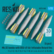 Mk.82 Bombs with BSU-49 air inflatable retard fins (6 pcs) (F-4, F-5, F-8, F-15, F-16, F-18, A-1, A-4, A-6, A-7, A-10, Kfir) (3D Printed) Scale 1:72 ResKit RS72-0348 for Aircraft Model Kit