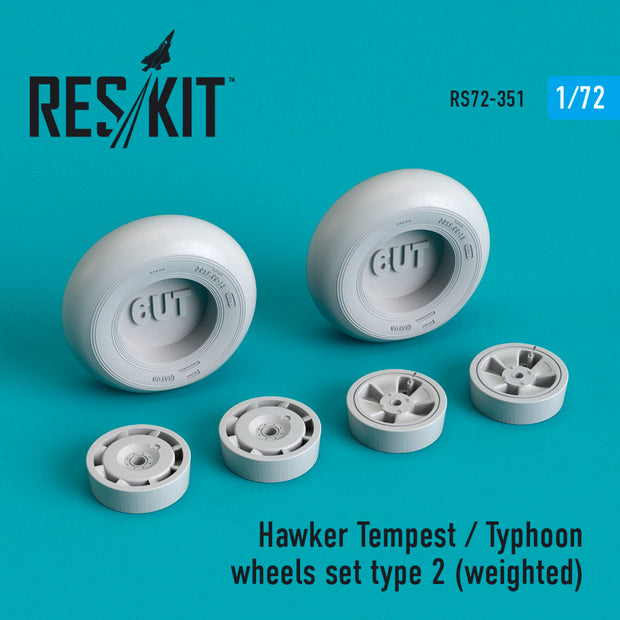 Hawker Tempest/Typhoon Wheels set type 2 (weighted) Scale 1:72 ResKit RS72-0351 for Aircraft Model Kit
