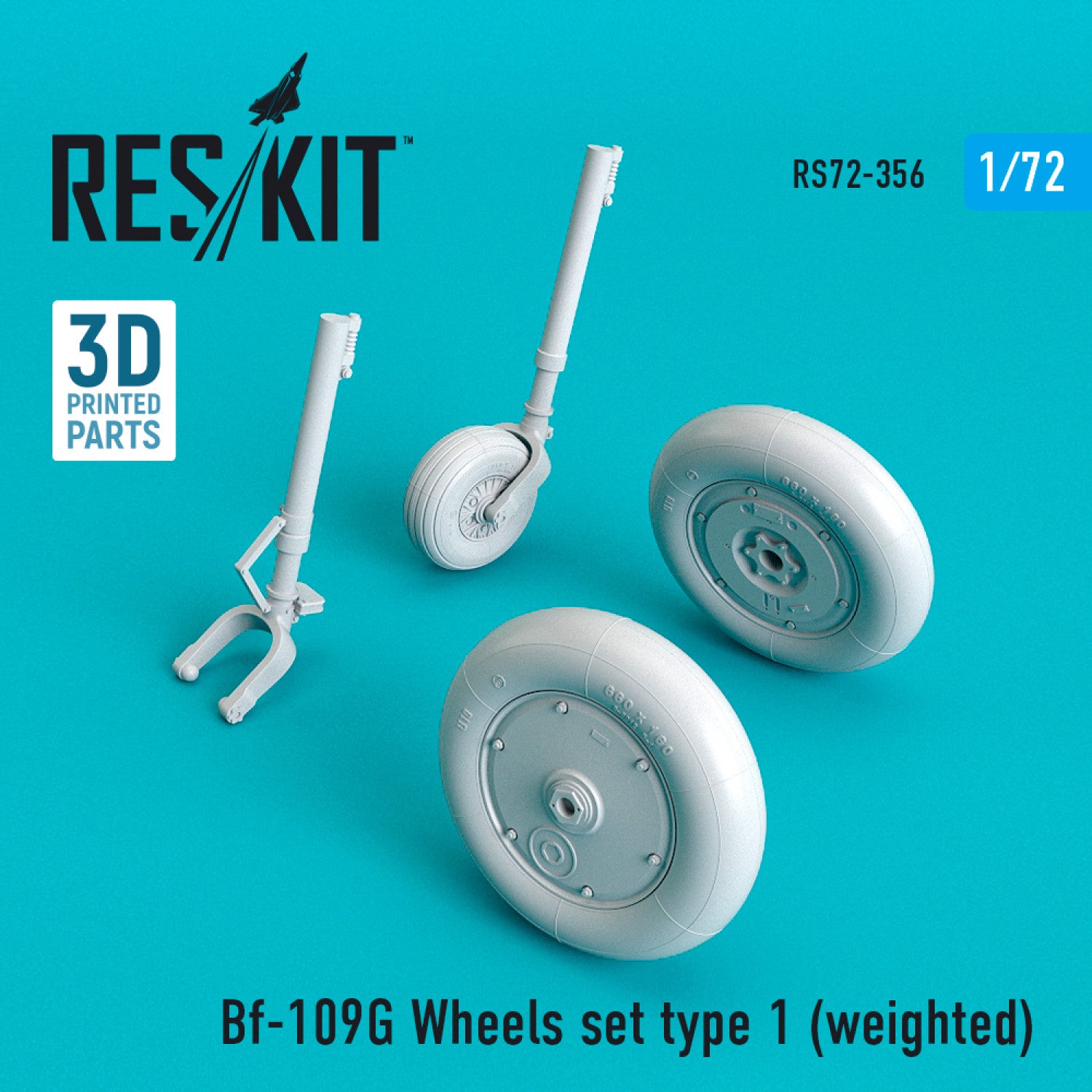 Messerschmitt Bf.109G Wheels set type 1 (weighted) Scale 1:72 ResKit RS72-0356 for Aircraft Model Kit