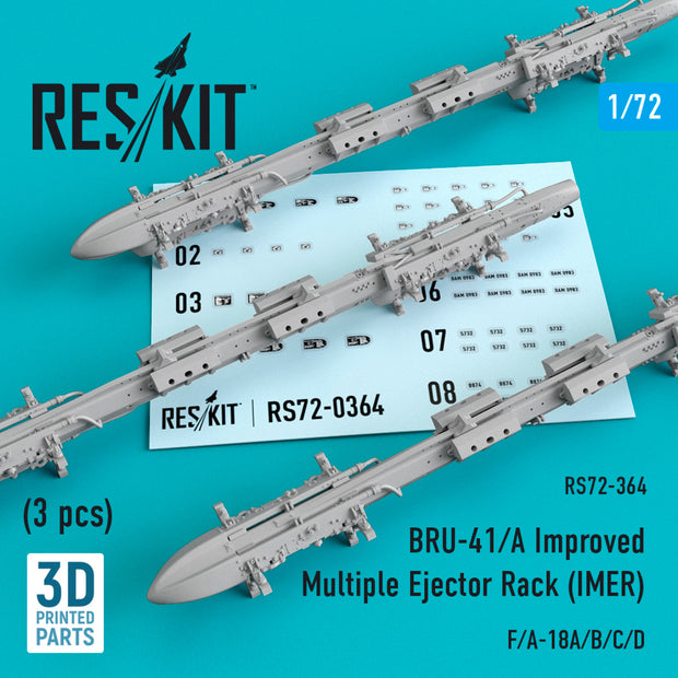 BRU-41/A Improved Multiple Ejector Rack (IMER) (3 pcs) (F/A-18A/B/C/D) Scale 1:72 ResKit RS72-0364 for Aircraft Model Kit