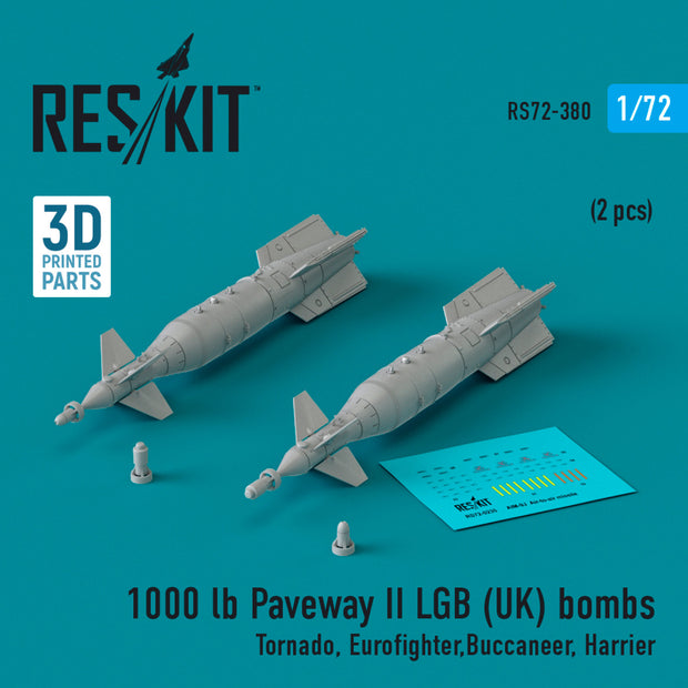 1000 lb "Paveway II" LGB (UK) Bombs (2 pcs) (Tornado, Eurofighter,Buccaneer, Harrier) (3D Printed) Scale 1:72 ResKit RS72-0380 for Aircraft Model Kit
