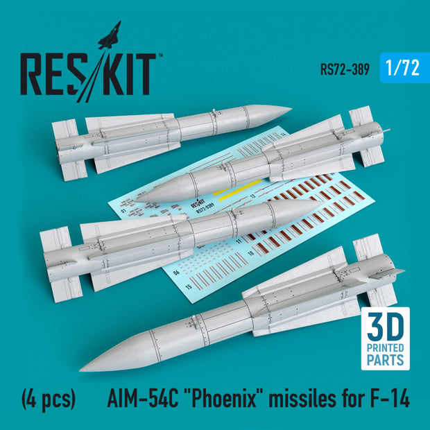AIM-54C Phoenix Missiles for Grumman F-14 (4pcs) (3D Printed) Scale 1:72 ResKit RS72-0389 for Aircraft Model Kit