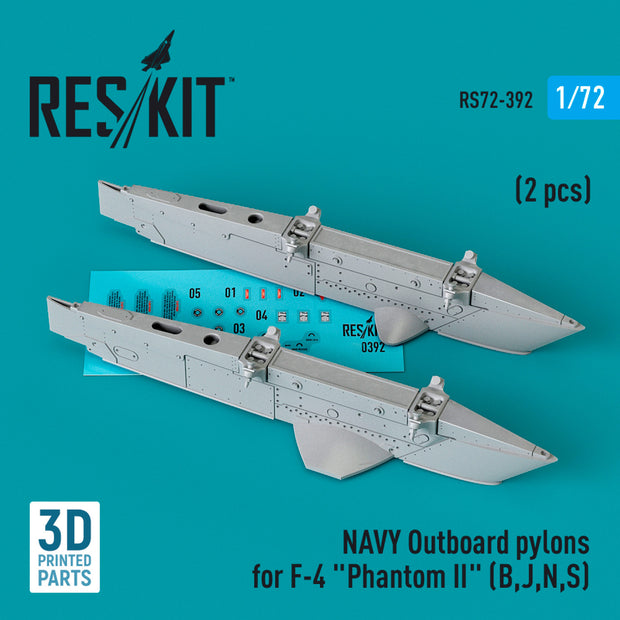 NAVY Outboard Pylons for McDonnell Douglas F-4 Phantom II (B,J,N,S) (2 pcs) (3D Printed) Scale 1:72 ResKit RS72-0392 for Aircraft Model Kit