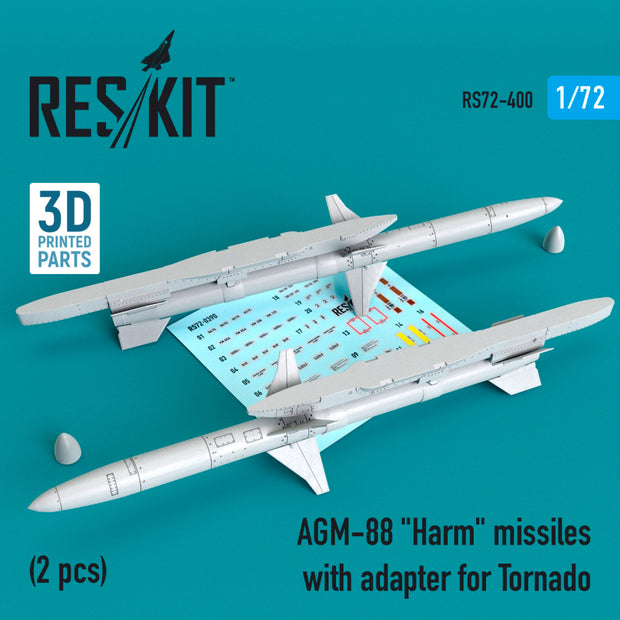 AGM-88 Harm Missiles with adapter for Tornado (2 pcs) Scale 1:72 ResKit RS72-0400 for Aircraft Model Kit