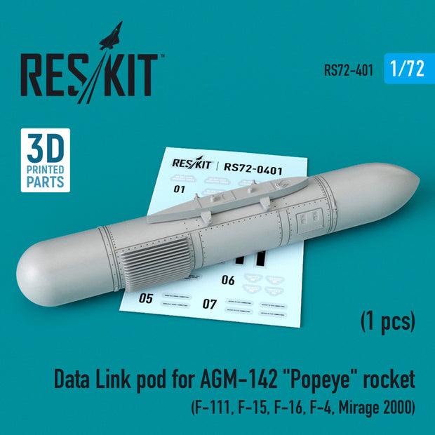 Data Link pod for AGM-142 Popeye Rocket (F-15, F-16, F-4, Mirage 2000, F-111) Scale 1:72 ResKit RS72-0401 for Aircraft Model Kit