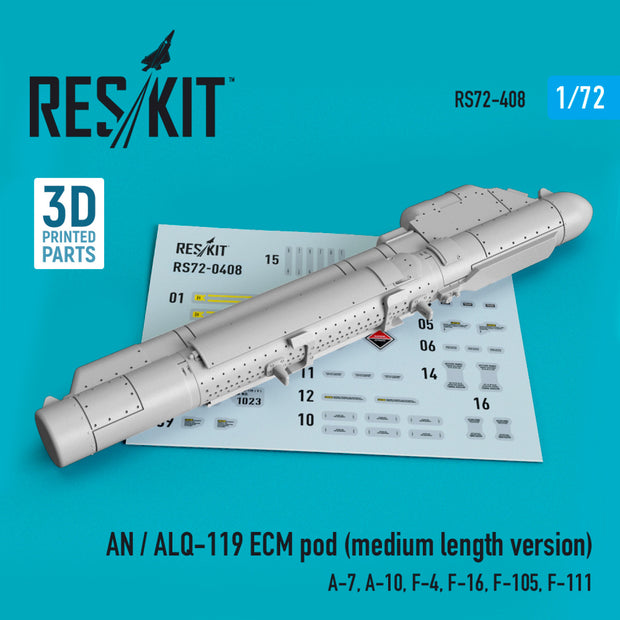 AN / ALQ-119 ECMpod (medium length version) (A-7, A-10, F-4, F-16, F-105, F-111) (3D printing) Scale 1:72 ResKit RS72-0408 for Aircraft Model Kit
