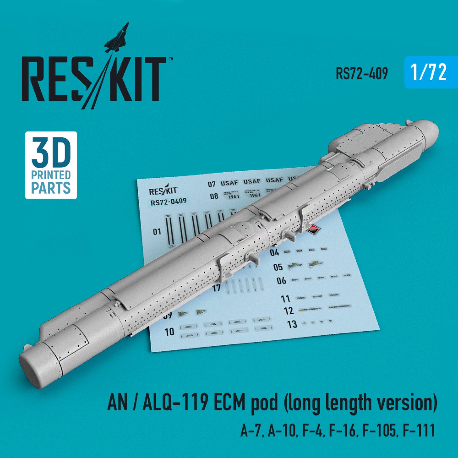 AN / ALQ-119 ECM pod (long length version) (A-7, A-10, F-4, F-16, F-105, F-111) (3D printing) Scale 1:72 ResKit RS72-0409 for Aircraft Model Kit