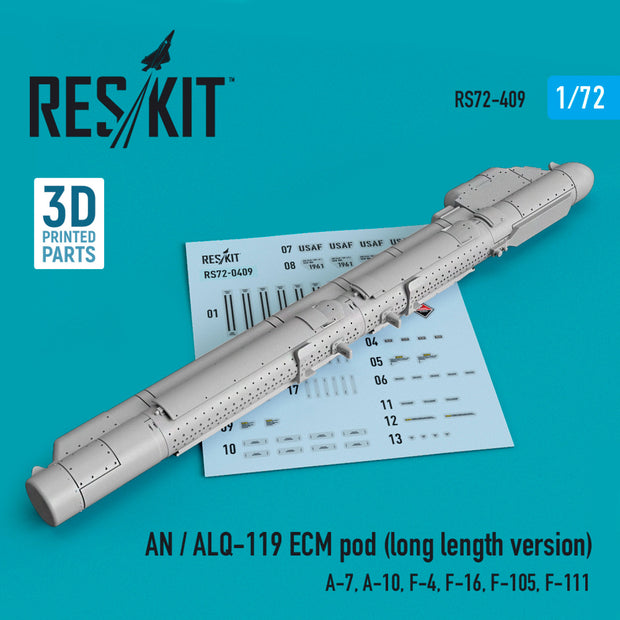 AN / ALQ-119 ECM pod (long length version) (A-7, A-10, F-4, F-16, F-105, F-111) (3D printing) Scale 1:72 ResKit RS72-0409 for Aircraft Model Kit
