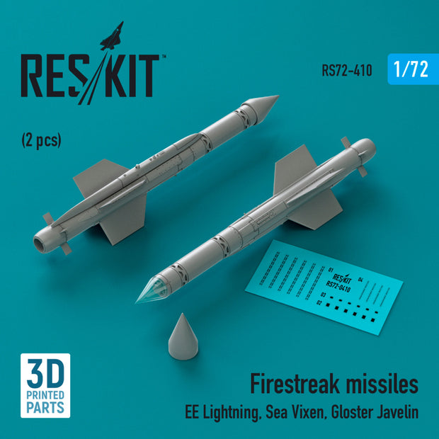 Firestreak Missiles (2pcs) (EE Lightning, Sea Vixen, Gloster Javelin) (3D Printed) Scale 1:72 ResKit RS72-0410 for Aircraft Model Kit
