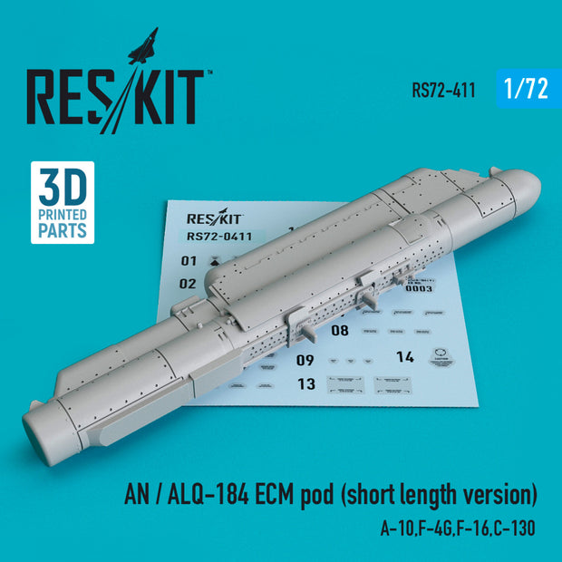 AN / ALQ-184 ECM pod (short length version) (A-10, F-4G, F-16, C-130) (3D printing) Scale 1:72 ResKit RS72-0411 for Aircraft Model Kit