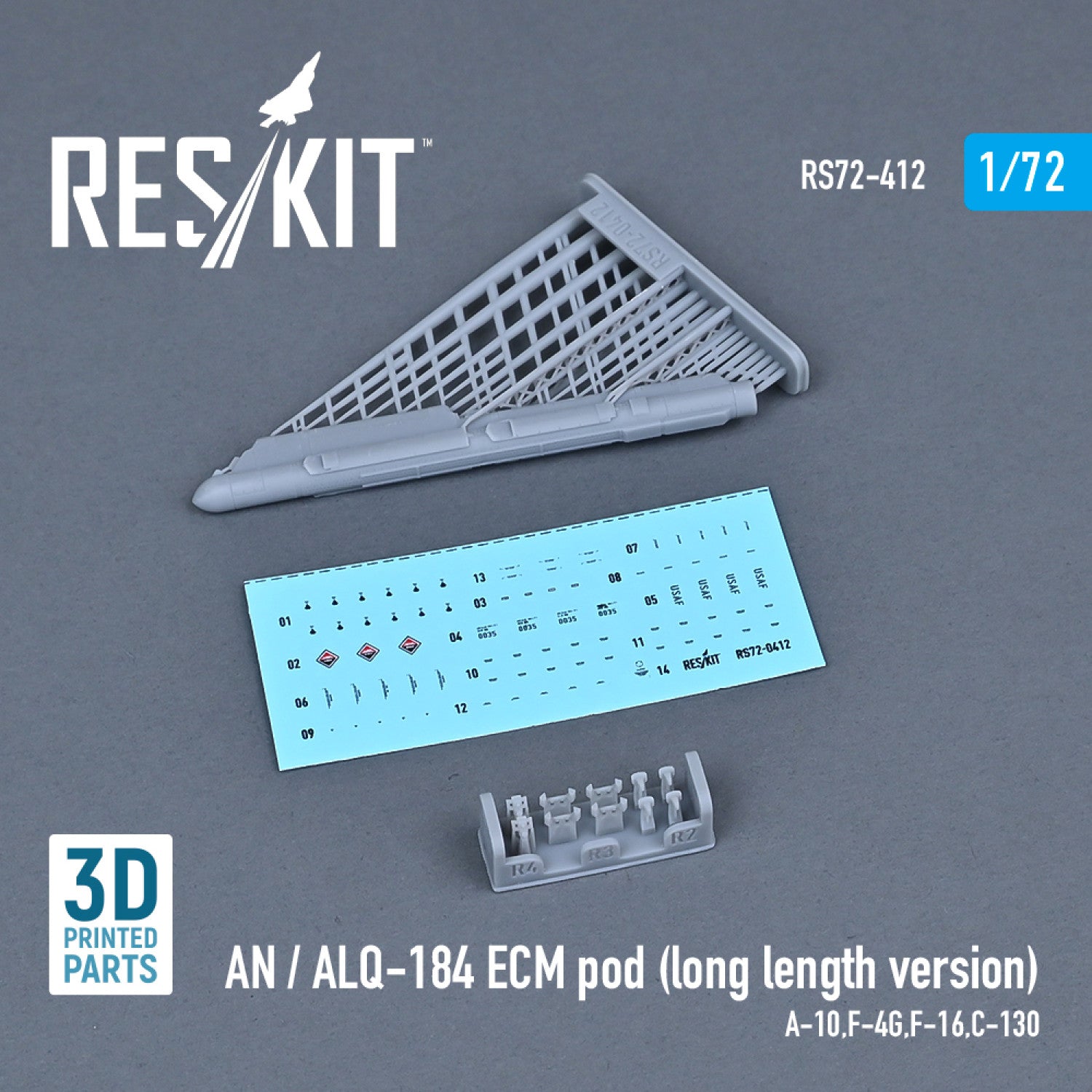 AN / ALQ-184 ECM pod (long length version) (A-10, F-4G, F-16, C-130) (3D printing) Scale 1:72 ResKit RS72-0412 for Aircraft Model Kit