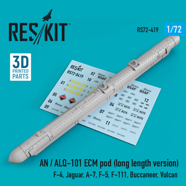 AN / ALQ-101 ECM pod (long length version) (F-4, Jaguar, A-7, F-5, F-111, Buccaneer, Vulcan) (3D printing) Scale 1:72 ResKit RS72-0419 for Aircraft Model Kit