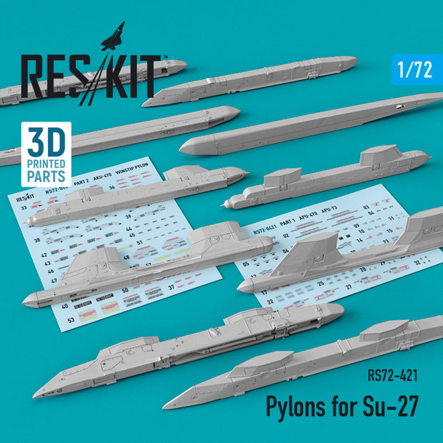 Pylons for Sukhoi Su-27 Scale 1:72 ResKit RS72-0421 for Aircraft Model Kit