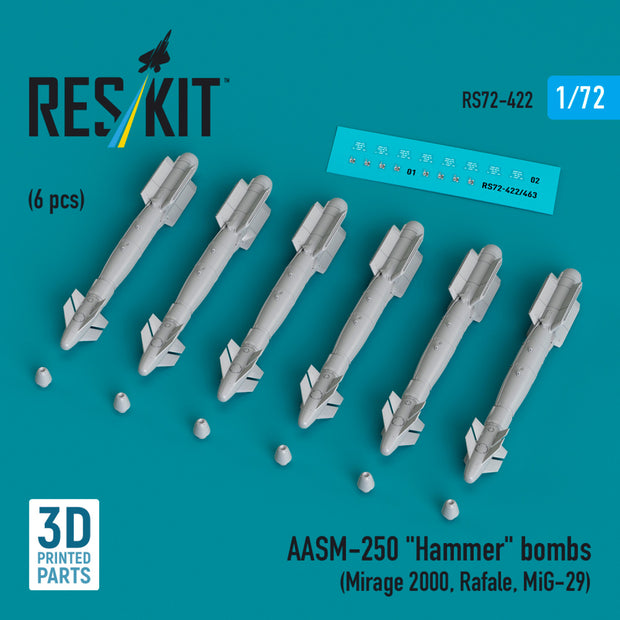 AASM-250 Hammer (6 pcs) (Mirage 2000, Rafale, MiG-29) (3D Printed) Scale 1:72 ResKit RS72-0422 for Aircraft Model Kit