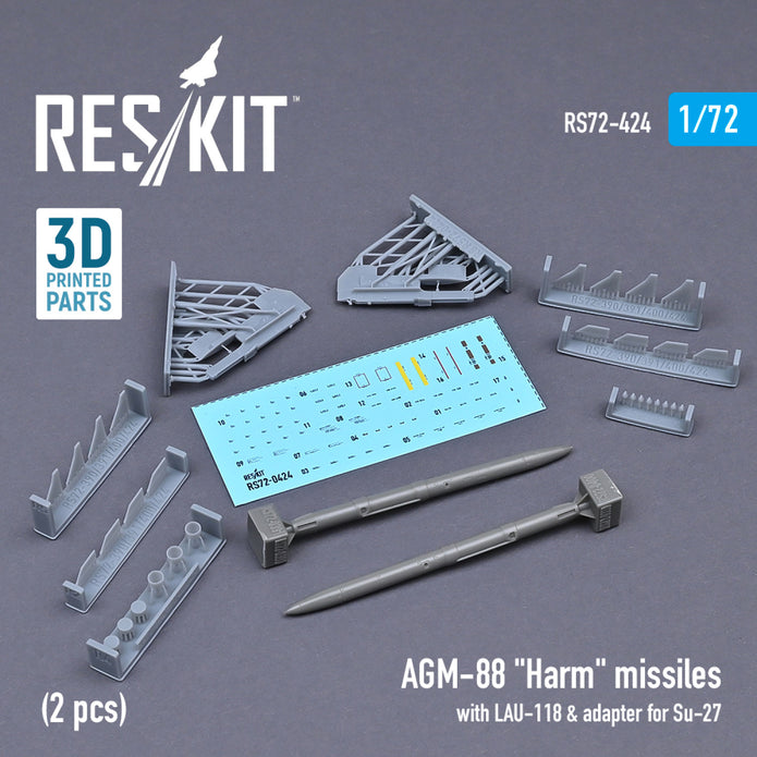 AGM-88 Harm Missiles with LAU-118 & adapter for Sukhoi Su-27 (2 pcs) Scale 1:72 ResKit RS72-0424