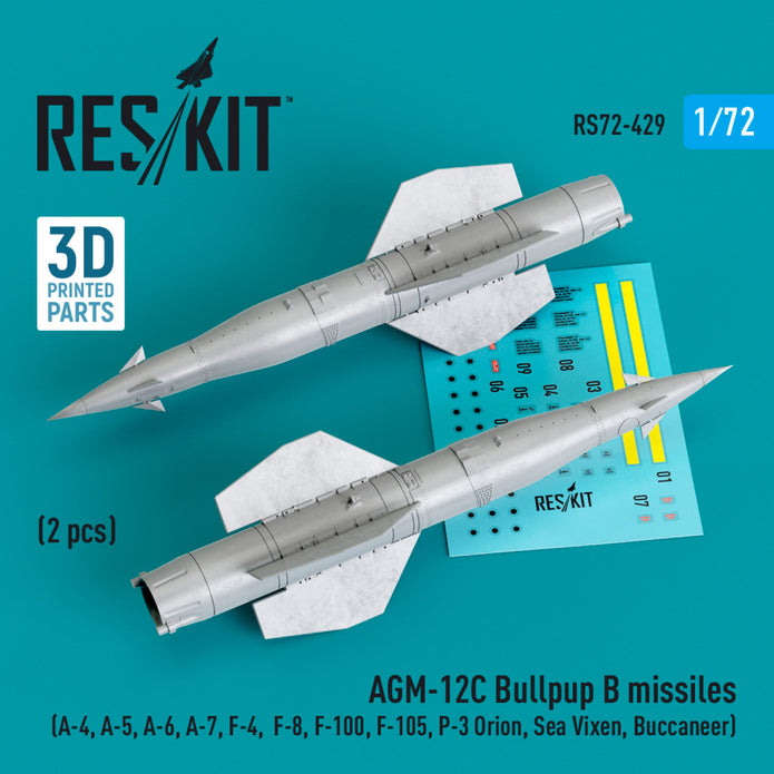AGM-12C Bullpup B Missiles (2 pcs) (A-4, A-5, A-6, A-7, F-4, F-8, F-100, F-105, P-3 Orion, Sea Vixen, Buccaneer) (3D Printed) Scale 1:72 ResKit RS72-0429