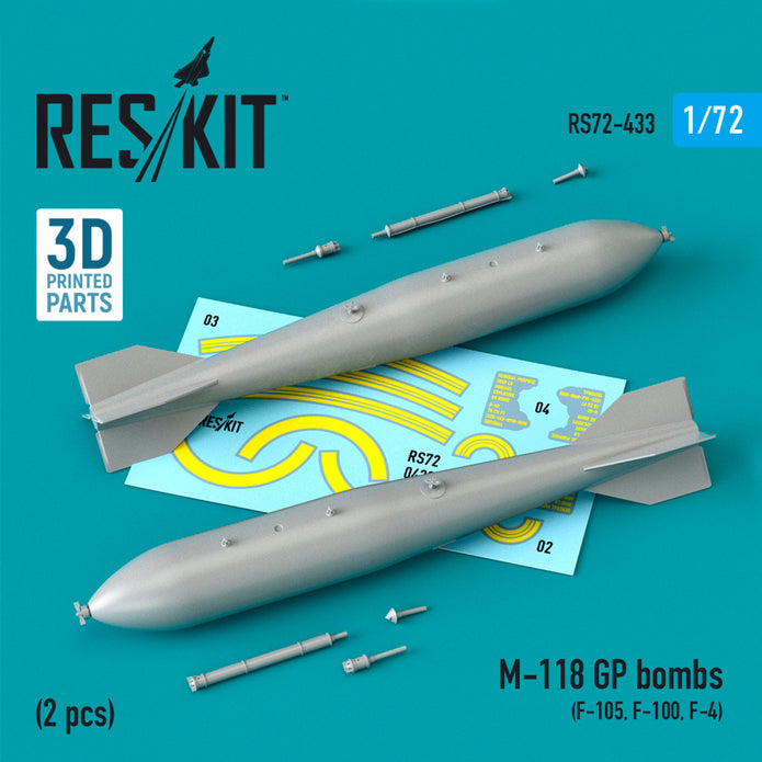 M-118 GP Bombs (2 pcs) (F-105, F-100, F-4) (3D Printing) Scale 1:72 ResKit RS72-0433