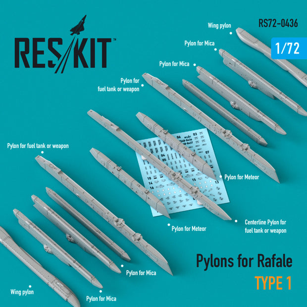 Pylons for Dassault Rafale type 1 Scale 1:72 ResKit RS72-0436 for Aircraft Model Kit