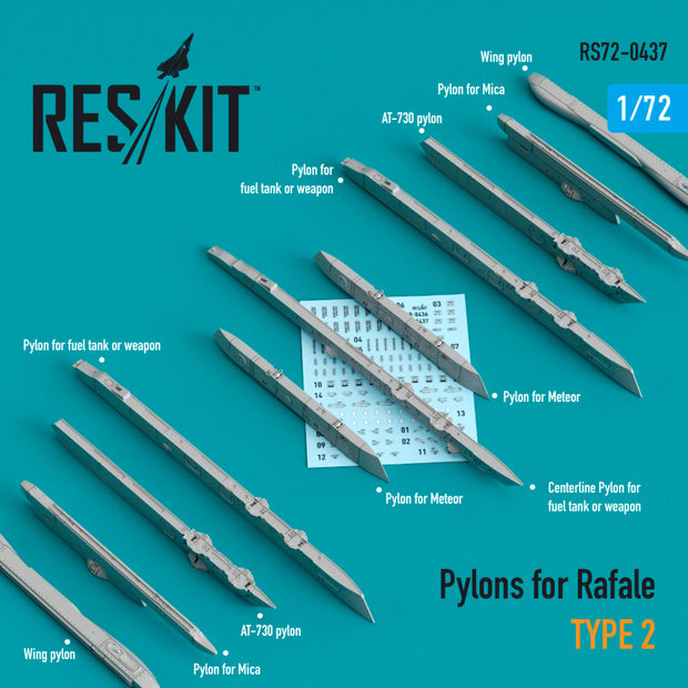 Pylons for Dassault Rafale type 2 Scale 1:72 ResKit RS72-0437 for Aircraft Model Kit