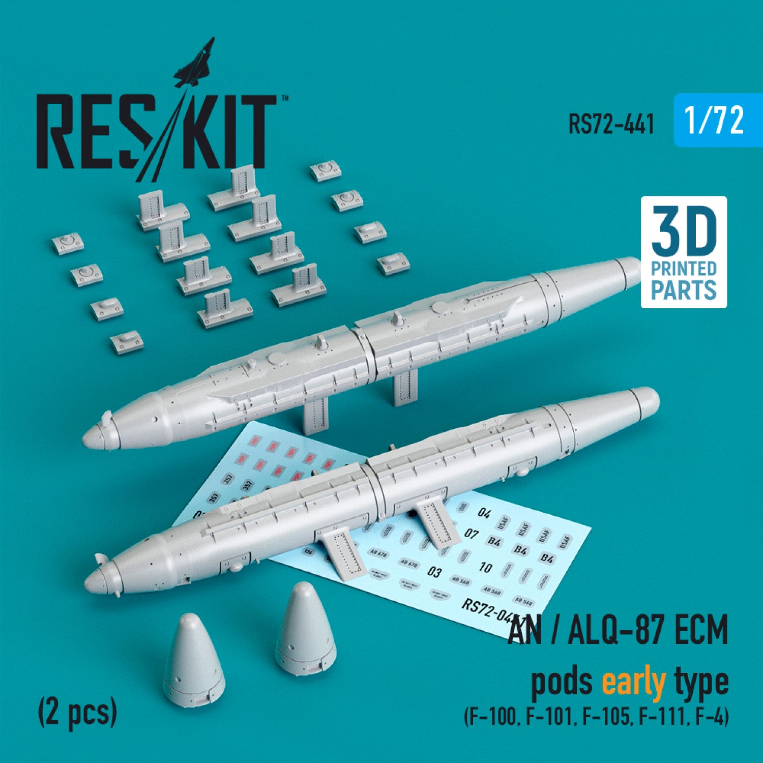 AN / ALQ-87 ECM pods early type (2 pcs) (F-100, F-101, F-105, F-111, F-4) (3D printing) Scale 1:72 ResKit RS72-0441 for Aircraft Model Kit