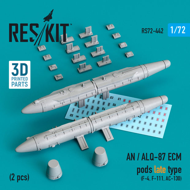 AN / ALQ-87 ECM pods late type (2 pcs) (F-4, F-111, AC-130) (3D printing) Scale 1:72 ResKit RS72-0442 for Aircraft Model Kit