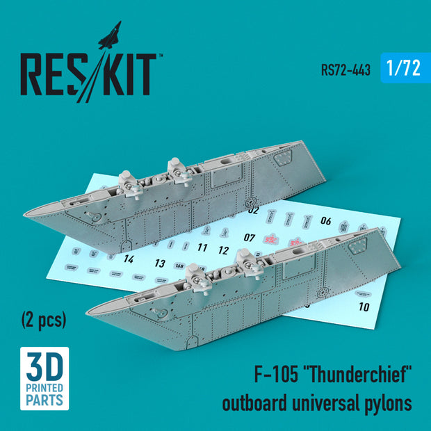 Republic F-105 Thunderchief outboard universal Pylons (2 pcs) (3D printing) Scale 1:72 ResKit RS72-0443 for Aircraft Model Kit