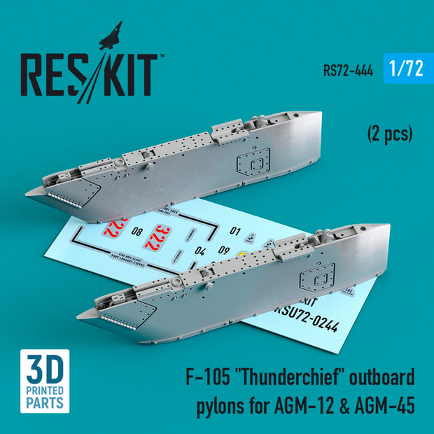 Republic F-105 Thunderchief outboard AGM-12 & AGM-45 Pylons (2 pcs) (3D printing) Scale 1:72 ResKit RS72-0444 for Aircraft Model Kit