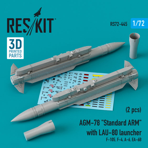 AGM-78 Standard ARM with LAU-80 launcher (2 pcs) (F-105,F-4,A-6,EA-6B) Scale 1:72 ResKit RS72-0445