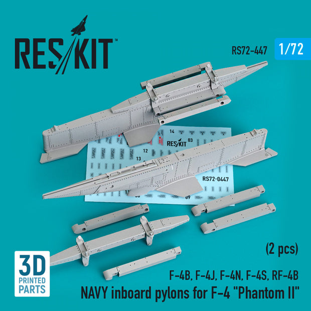 NAVY Inboard Pylons for McDonnell Douglas F-4 Phantom II (2 pcs) (F-4B, F-4J, F-4N, F-4S, RF-4B) (3D Printed) Scale 1:72 ResKit RS72-0447 for Aircraft Model Kit