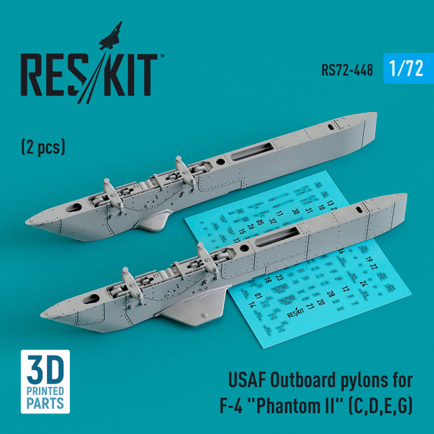 USAF Outboard Pylons for McDonnell Douglas F-4 Phantom II (C,D,E,G) (2 pcs) (3D Printed) Scale 1:72 ResKit RS72-0448 for Aircraft Model Kit