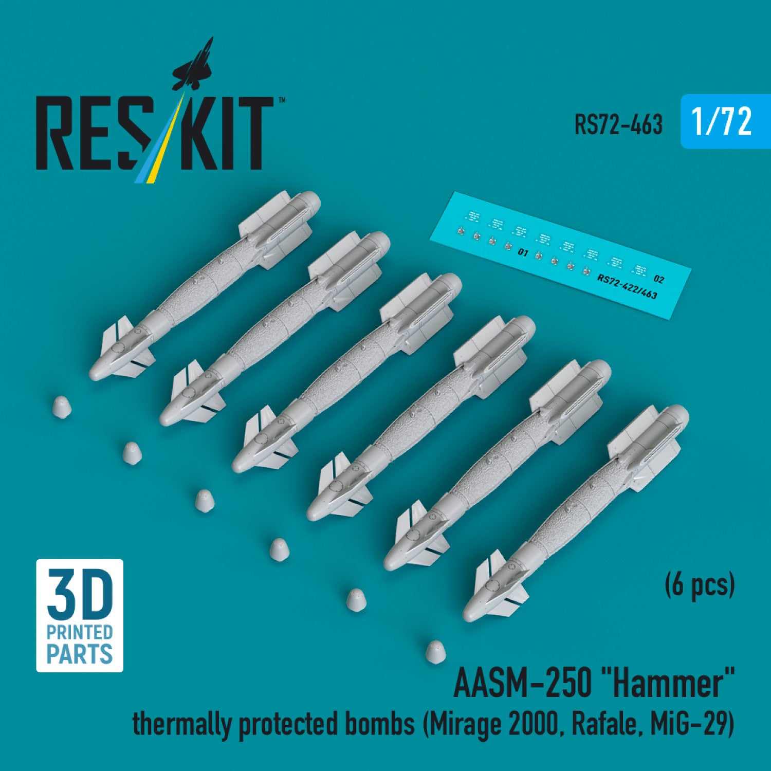 AASM-250 Hammer Thermally Protected Bombs (6 pcs) (Mirage 2000, Rafale, MiG-29) (3D Printed) Scale 1:72 ResKit RS72-0463