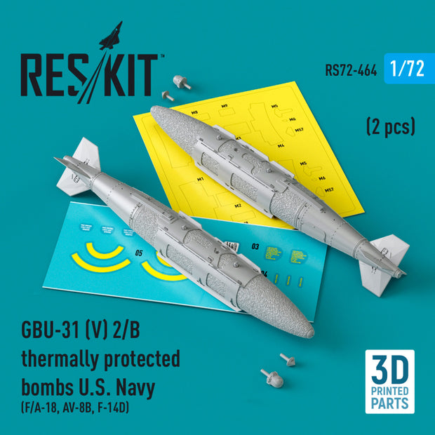 GBU-31 (V) 2/B Thermally Protected Bombs U.S. Navy (2 pcs) (F/A-18, AV-8B, F-14D) (3D Printed) Scale 1:72 ResKit RS72-0464