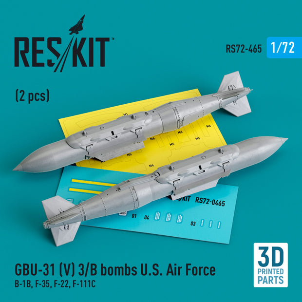 GBU-31 (V) 3/B Bombs U,S, Air Force (2 pcs) (B-1B, F-35, F-22, F-111C) (3D Printed) Scale 1:72 ResKit RS72-0465