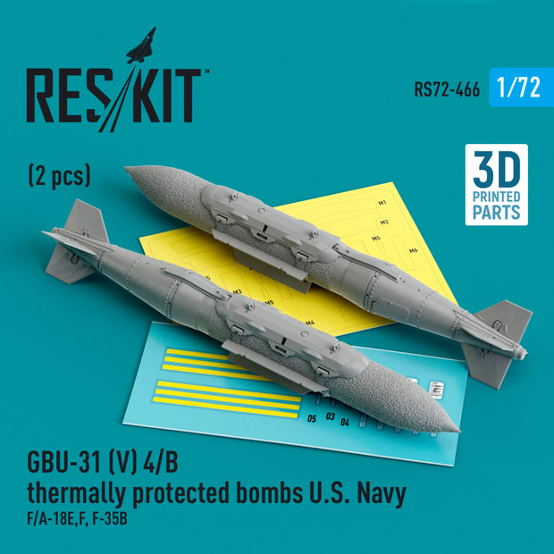 GBU-31 (V) 4/B Thermally Protected Bombs U.S. Navy (2 pcs) (F/A-18E,F, F-35B) (3D Printed) Scale 1:72 ResKit RS72-0466