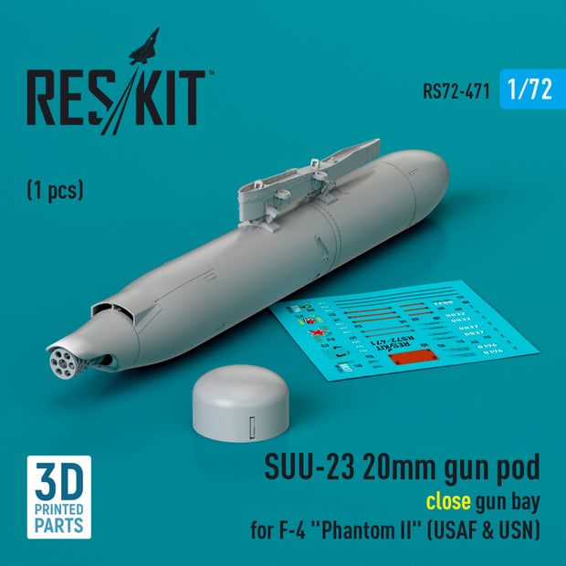 SUU-23 20mm gun pod (close gun bay) for McDonnell Douglas F-4 Phantom II (USAF) (1 pcs) (3D Printed) Scale 1:72 ResKit RS72-0471