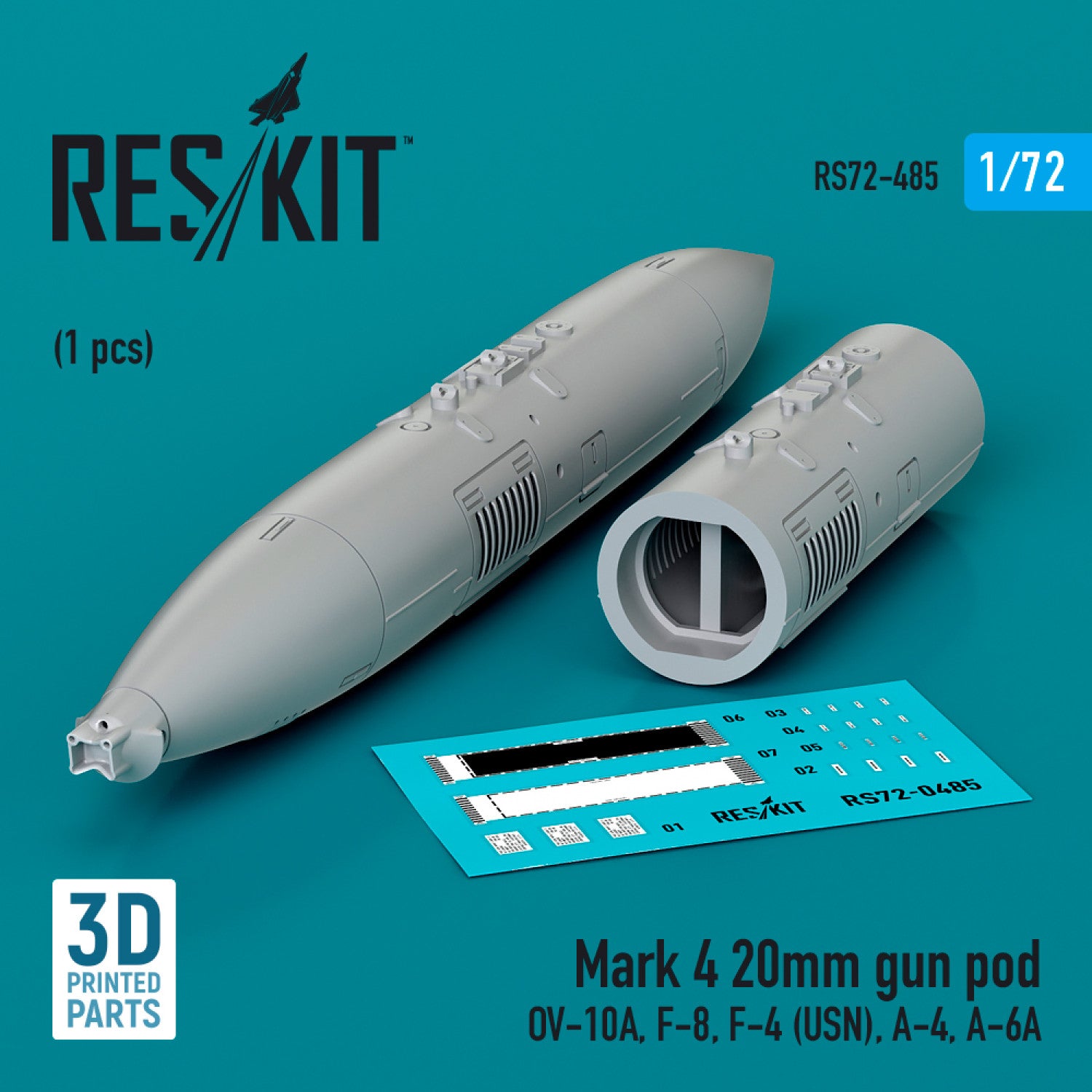 Mark 4 20mm gun pod (1 pcs) (OV-10A, F-8, F-4 (USN), A-4, A-6A) (3D Printed) Scale 1:72 ResKit RS72-0485