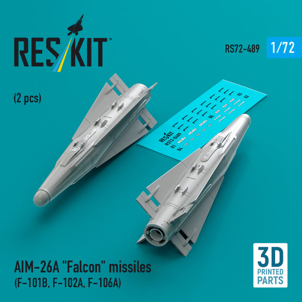 AIM-26A Falcon Missiles (2 pcs) (F-101B, F-102A, F-106A) (3D Printed) Scale 1:72 ResKit RS72-0489 for Aircraft Model Kit