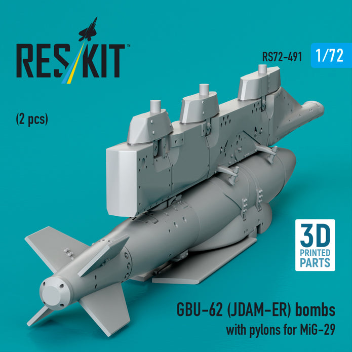 GBU-62 (JDAM-ER) Bombs with Pylons for MiG-29 Fulcrum (2 pcs) (3D Printed) Scale 1:72 ResKit RS72-0491 for Aircraft Model Kit