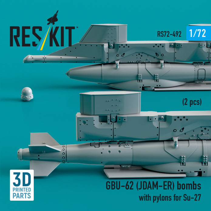 GBU-62 (JDAM-ER) Bombs with Pylons for Sukhoi Su-27 Flanker (2 pcs) (3D Printed) Scale 1:72 ResKit RS72-0492 for Aircraft Model Kit