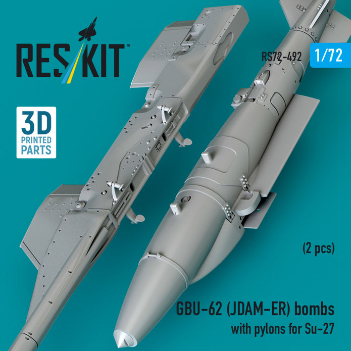 GBU-62 (JDAM-ER) Bombs with Pylons for Sukhoi Su-27 Flanker (2 pcs) (3D Printed) Scale 1:72 ResKit RS72-0492 for Aircraft Model Kit