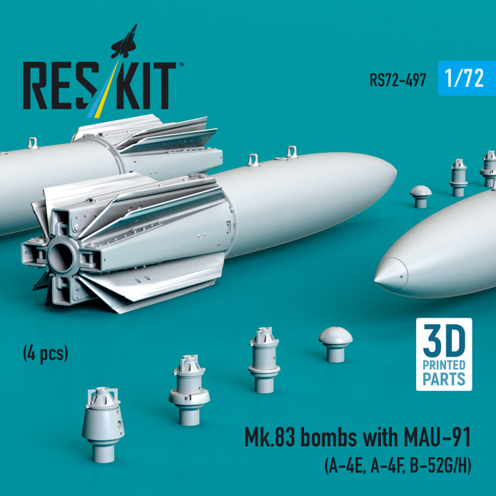 Mk.83 Bombs with MAU-91 (4 pcs) (A-4E, A-4F, B-52G/H) (3D printed) Scale 1:72 ResKit RS72-0497 for Aircraft Model Kit