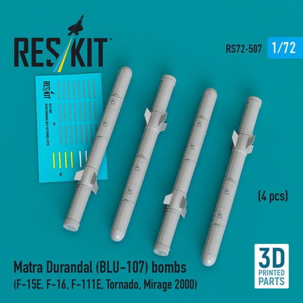 Matra Durandal (BLU-107) bombs (4 pcs) (F-15E, F-16, F-111E, Tornado, Mirage 2000) (3D Printed) Scale 1:72 ResKit RS72-0507