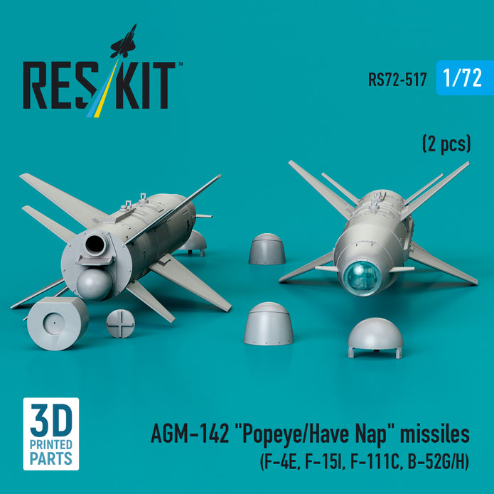 AGM-142 Popeye/Have Nap Missiles (2 pcs) (F-4E, F-15I, F-111C, B-52G/H) (3D Printed) Scale 1:72 ResKit RS72-0517 for Aircraft Model Kit